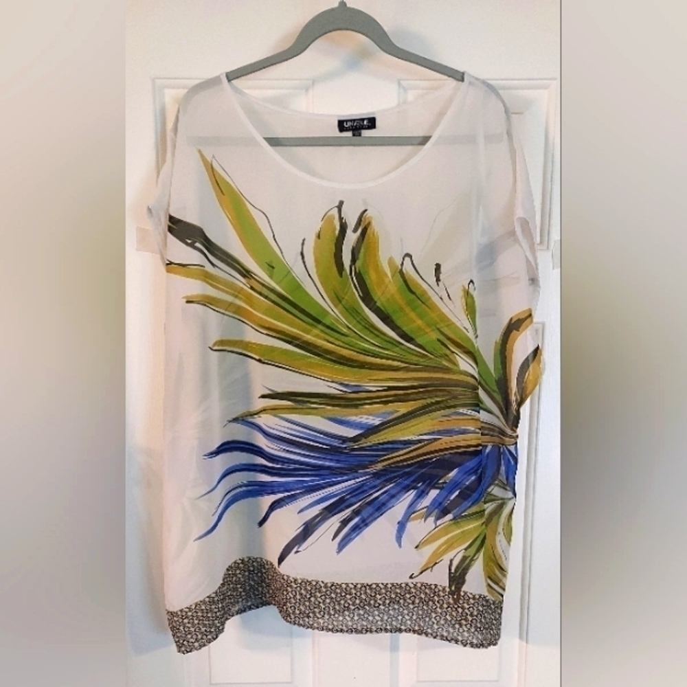 UNIQUE Spectrum Plus Size Sheer Cap Sleeve Floral Blouse Top Size 3x